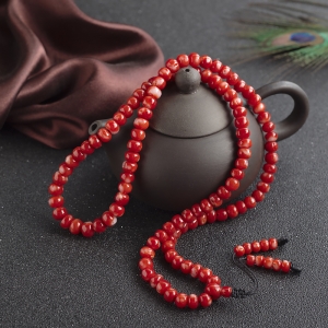 阿卡牛血红珊瑚鼓珠108佛珠
