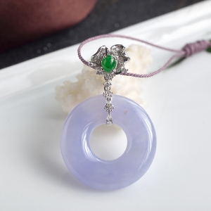 18K糯种紫罗兰翡翠平安扣吊坠