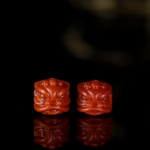 柿子红南红狮子配件（二件）