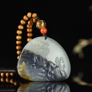 籽料和田玉青花悟道吊坠