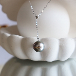 18k海水黑色珍珠项链