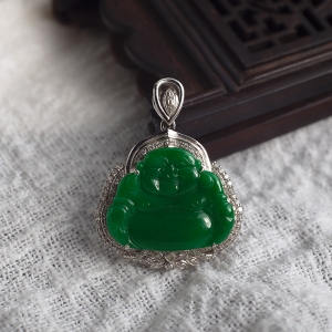 18K糯种翠绿翡翠弥勒佛吊坠