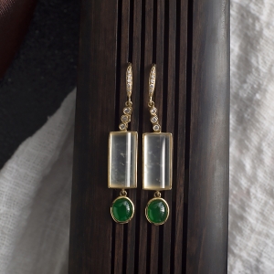 18K冰种翡翠方形耳环