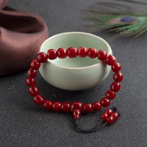 阿卡牛血红珊瑚桶珠单圈手串