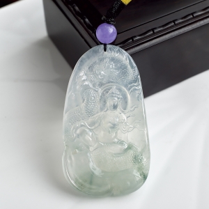 冰种飘翠翡翠观音吊坠