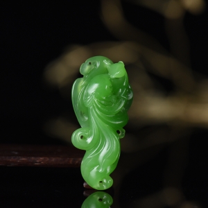 山料和田碧玉灵狐吊坠