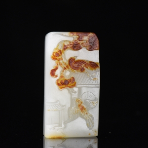 籽料和田白玉双喜临门吊坠