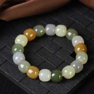 山料和田玉多宝老形珠单圈手串