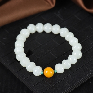 籽料和田白玉莲花单圈手串