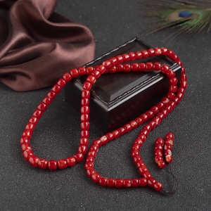 阿卡牛血红珊瑚桶珠108佛珠