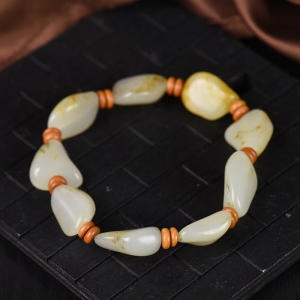 籽料和田玉原石单圈手串