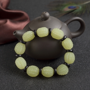 山料和田黄玉核桃珠单圈手串