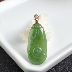 18K山料和田碧玉弥勒佛吊坠