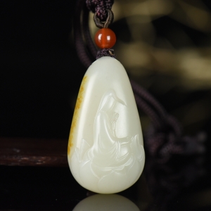 籽料和田白玉花开见佛吊坠