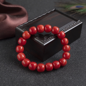 沙丁珊瑚桶珠单圈手串