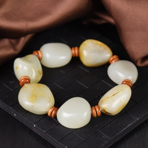 籽料和田玉原石单圈手串