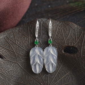 18K冰种翡翠金枝玉叶耳环