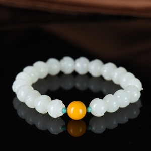 籽料和田白玉莲花单圈手串