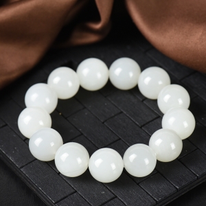 16mm山料和田羊脂白玉单圈手串