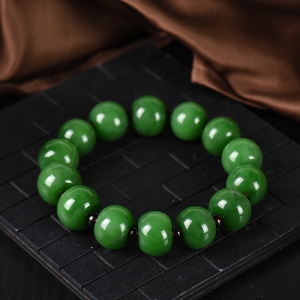 山料和田碧玉苹果珠单圈手串