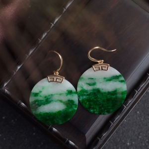 18K糯冰种飘翠翡翠圆形耳环