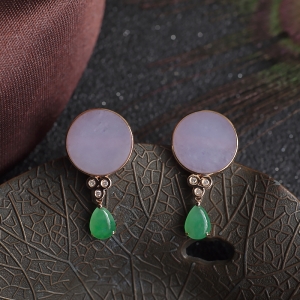 18K糯冰种紫罗兰翡翠圆形耳钉