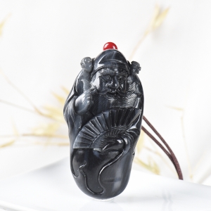 籽料和田玉青花钟馗手把件