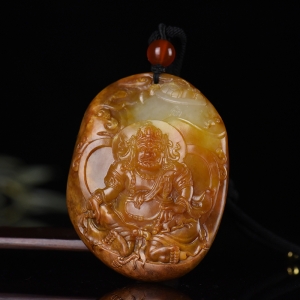 籽料和田玉黄沁黄财神吊坠