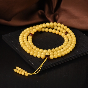 6.5mm鸡油黄蜜蜡108佛珠