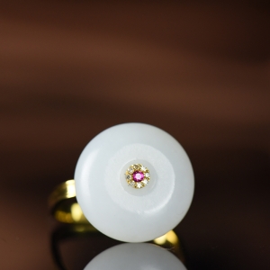 18K籽料和田白玉平安扣戒指