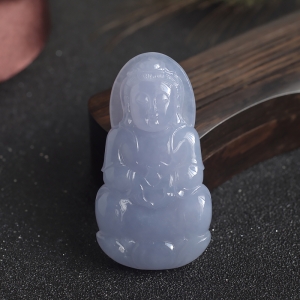 糯冰种紫罗兰翡翠观音吊坠