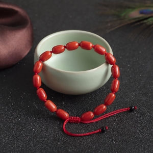 沙丁珊瑚桶珠单圈手串