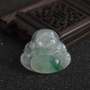 冰种飘翠翡翠弥勒佛吊坠