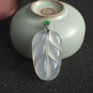 18K冰种翡翠金枝玉叶吊坠