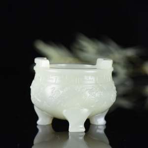 山料和田白玉八宝鼎香炉摆件