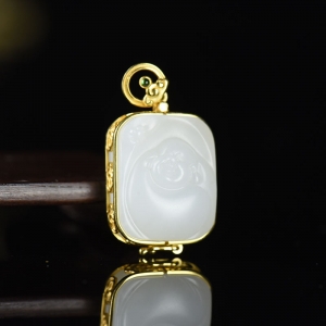 18K籽料和田白玉弥勒佛吊坠