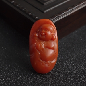 柿子红南红弥勒佛吊坠