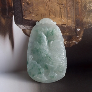 糯冰种飘花翡翠酉鸡吊坠