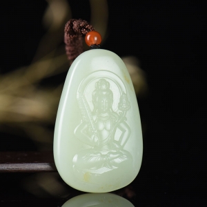 籽料和田白玉虚空藏菩萨吊坠