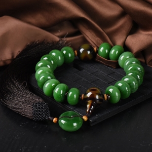 山料和田碧玉平安扣十八子手持