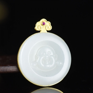 18K籽料和田白玉弥勒佛吊坠