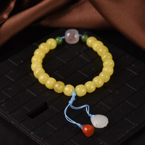 鸡油黄蜜蜡老形珠单圈手串