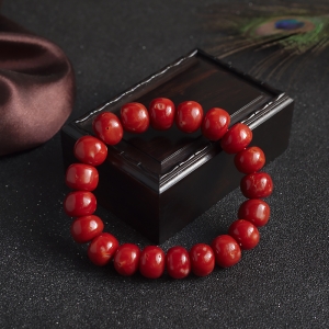 阿卡牛血红珊瑚鼓珠单圈手串