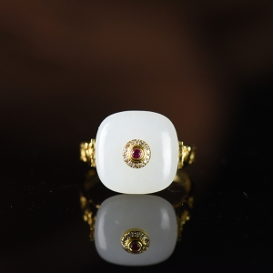 18K籽料和田白玉平安扣戒指