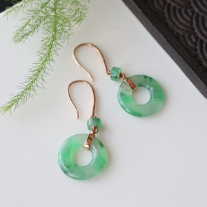 18k冰种飘翠翡翠平安环耳坠