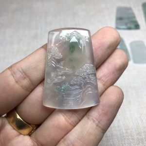 冰种飘翠翡翠山水意境吊坠