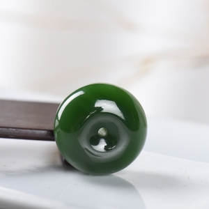 山料和田碧玉猫眼平安扣吊坠