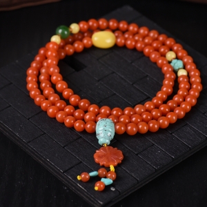 6mm柿子红南红108佛珠