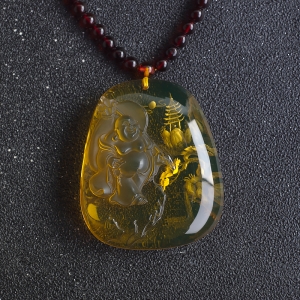 墨西哥蓝珀弥勒佛吊坠