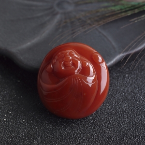 柿子红南红弥勒佛吊坠